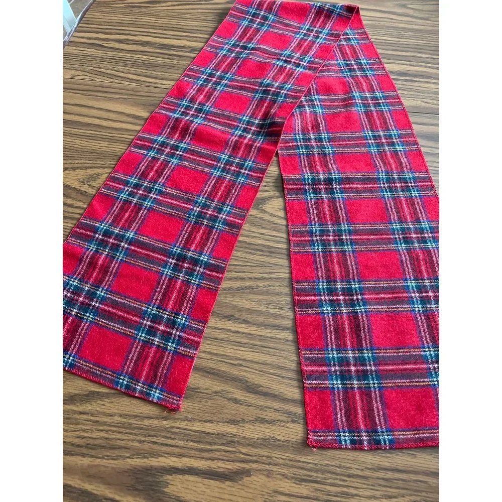 Amana Woolen Mills red plaid tartan scarf